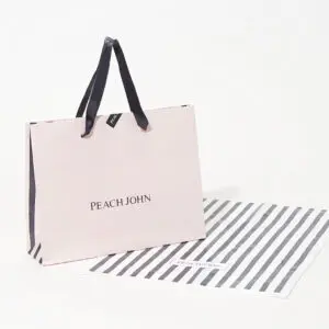 口折り部分の大胆なストライプが目を引く、個性あふれる人気ランジェリーブランドのオリジナル紙袋