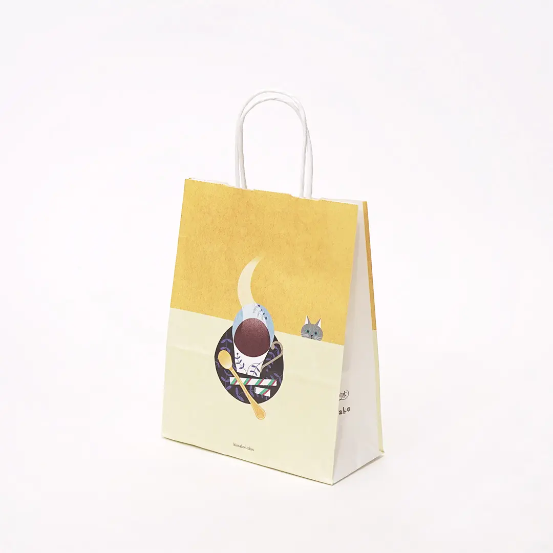 イラストが可愛いレトロな風合いのフルカラー印刷で仕上げたオリジナル紙袋