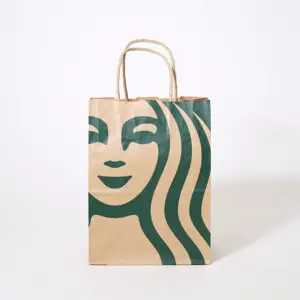 裏面の３分割された配色のデザインが印象的な、超有名コーヒーショップのクラフト紙素材のクリスマスホリデーシーズン限定オリジナル紙袋