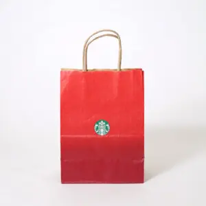 正面に雪のような繊細なデザインが施された、超有名コーヒーショップのクラフト紙素材の2015年クリスマスホリデーシーズン限定オリジナル紙袋