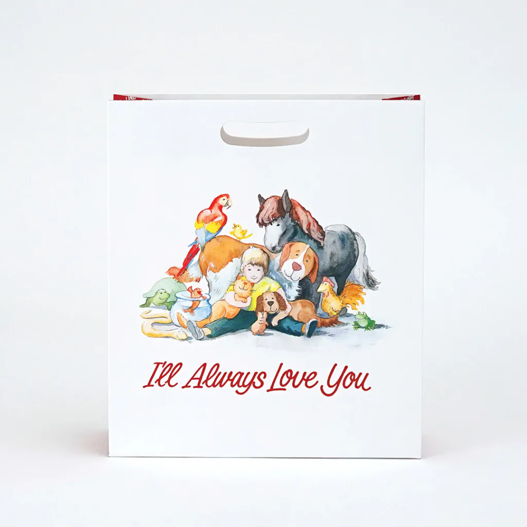 赤と余白が水彩の温もりを引き立てる紙袋1