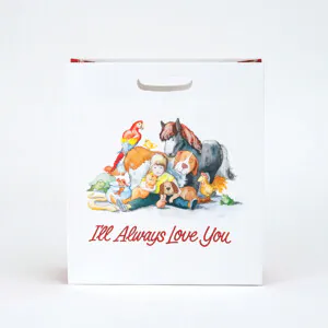 赤と余白が水彩の温もりを引き立てる紙袋1