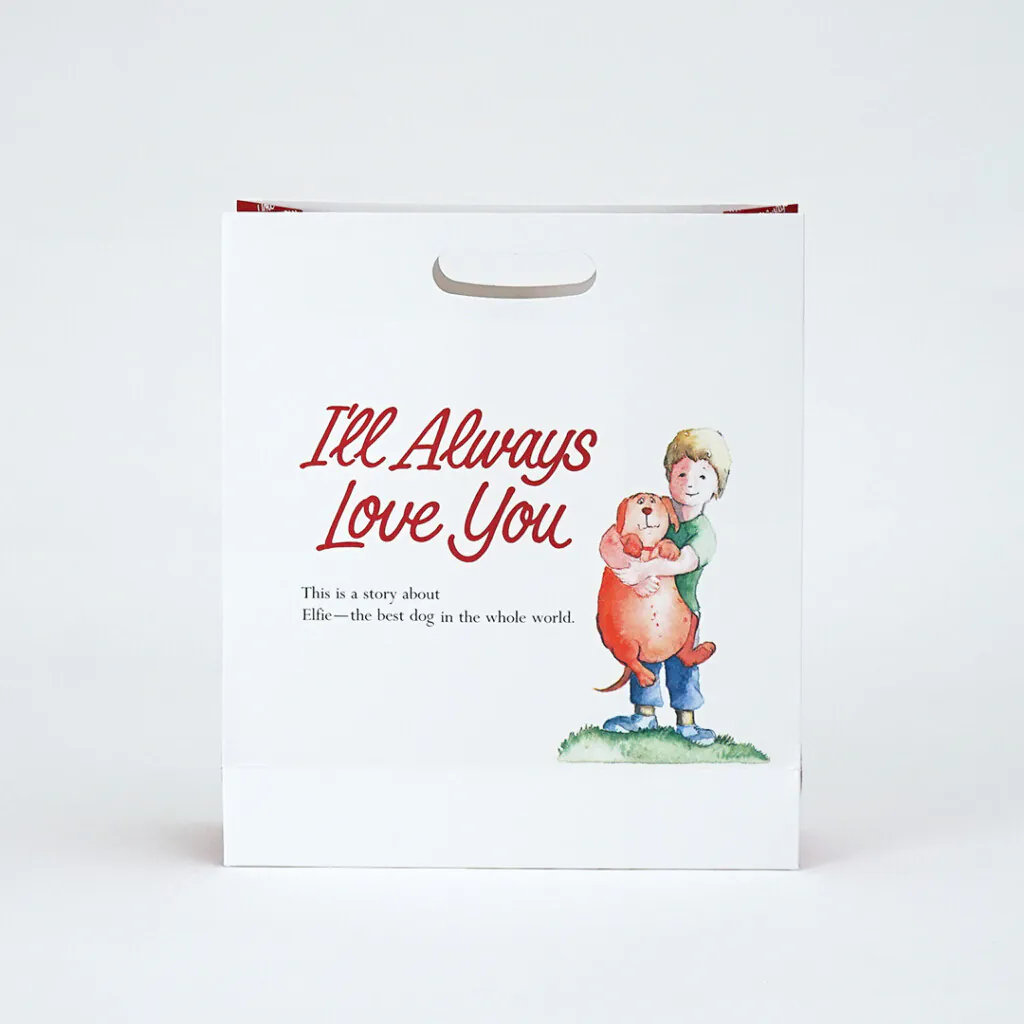 赤と余白が水彩の温もりを引き立てる紙袋2