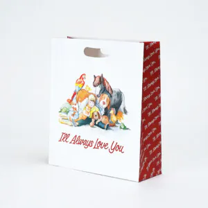 赤と余白が水彩の温もりを引き立てる紙袋3