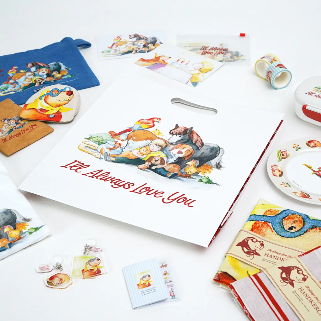 赤と余白が水彩の温もりを引き立てる紙袋9